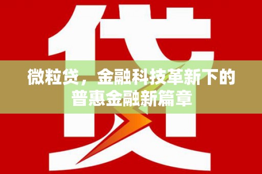 青阳微粒贷，金融科技革新下的普惠金融新篇章