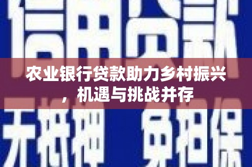 青阳农业银行贷款助力乡村振兴，机遇与挑战并存